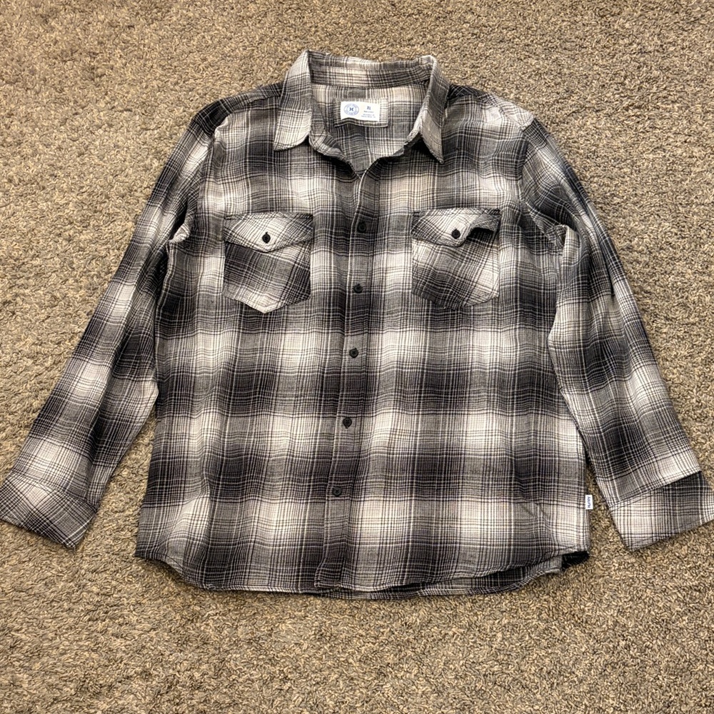 Hurley Black and White Plaid Flannel Shirt